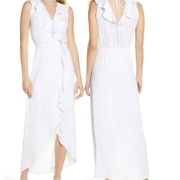 FRAICHE by J Ruffle Ladies Blue Wrap Top Ruffled Front Maxi Dress - Size Small - Picture 6 of 7